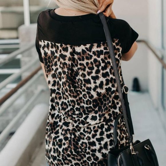 2 Tone, Leopard and Black, V-Neck Pocket T-shirt - Picture 5 of 5